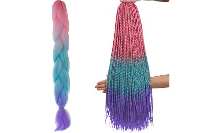 Syntetické ombré copánky ružovo-modro-fialové