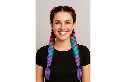 Syntetické ombré copánky ružovo-modro-fialové