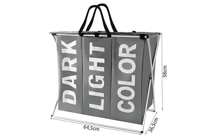 Koš na prádlo – 3 priehradky na skladacom ráme