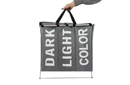 Koš na prádlo – 3 priehradky na skladacom ráme