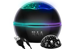 LED nočná lampa s projektorom obrázkov - čierna