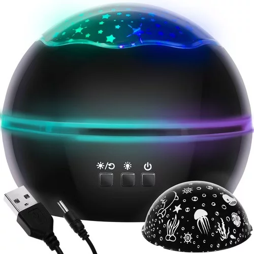 LED nočná lampa s projektorom obrázkov - čierna