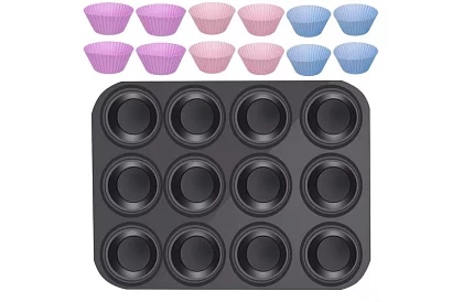 Teflónový plech na muffiny + 12 silikónových košíčkov