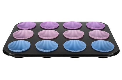 Teflónový plech na muffiny + 12 silikónových košíčkov