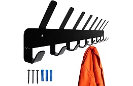 Nástenný vešiak na bundy a kabáty – čierny, 17 háčikov