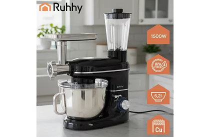 Kuchynský robot 1500 W RUHHY 3 v 1 s mixérom a mlynčekom na mäso – misa 6,2 l