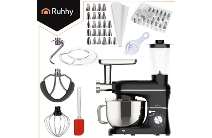 Kuchynský robot 1500 W RUHHY 3 v 1 s mixérom a mlynčekom na mäso – misa 6,2 l