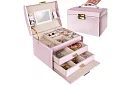 Elegantná šperkovnica – ružová s zámkom a saténovým povrchom