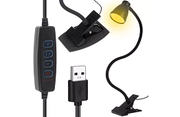 LED lampa na písací stôl s kovovým klipom – čierna
