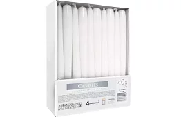 Biela kužeľová sviečka 24,5x2,3 cm – sada 40 ks