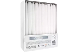 Biela kužeľová sviečka 24,5x2,3 cm – sada 40 ks