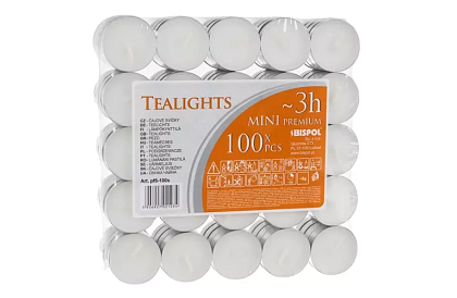Čajové sviečky biele – horenie 3 hod. - balenie 100 ks