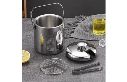 Zásobník na ľad 1,3 litra – vedro s viečkom a kliešťami