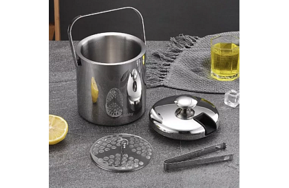 Zásobník na ľad 1,3 litra – vedro s viečkom a kliešťami