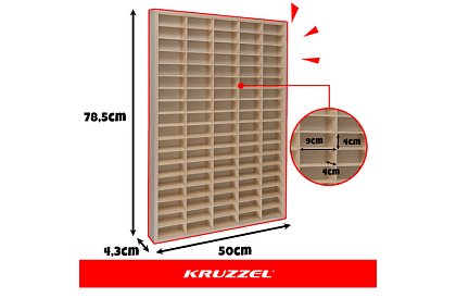 Drevená polička - organizér na autíčka - 90 priehradiek