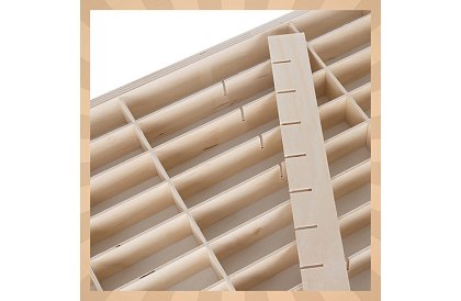 Drevená polička - organizér na autíčka - 90 priehradiek