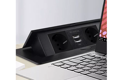 Vestavná výklopná zásuvka 2x 220V + 2x USB – čierna