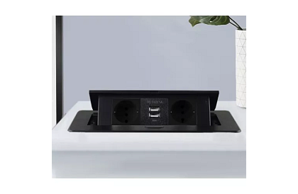 Vestavná výklopná zásuvka 2x 220V + 2x USB – čierna