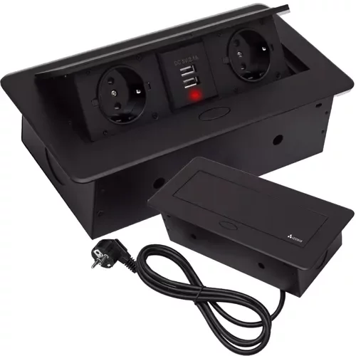 Vestavná výklopná zásuvka 2x 220V + 2x USB – čierna