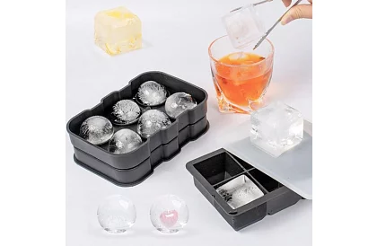 2 silikónové formy na ľad - gule a kocky XXL