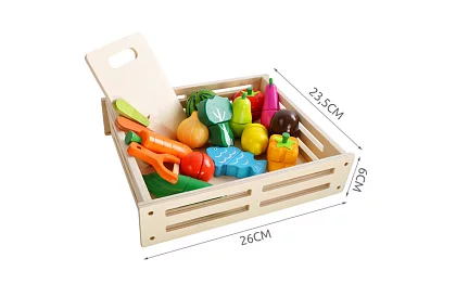 Drevená hračka – krájanie zeleniny s príslušenstvom - 34 dielov