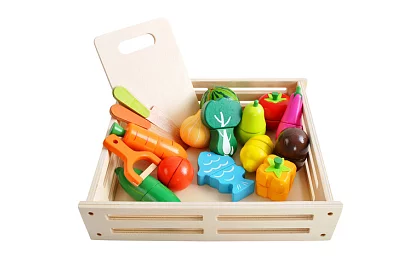 Drevená hračka – krájanie zeleniny s príslušenstvom - 34 dielov