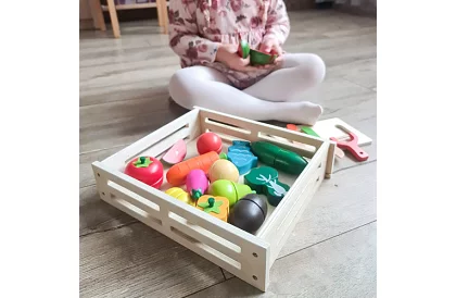 Drevená hračka – krájanie zeleniny s príslušenstvom - 34 dielov