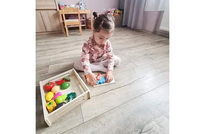 Drevená hračka – krájanie zeleniny s príslušenstvom - 34 dielov