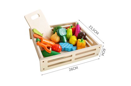 Drevená hračka – krájanie zeleniny s príslušenstvom - 34 dielov