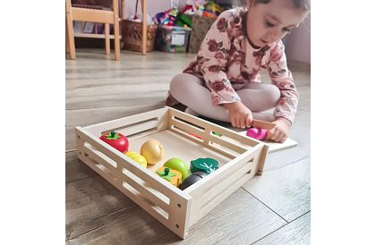 Drevená hračka – krájanie zeleniny s príslušenstvom - 34 dielov