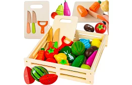 Drevená hračka – krájanie zeleniny s príslušenstvom - 34 dielov
