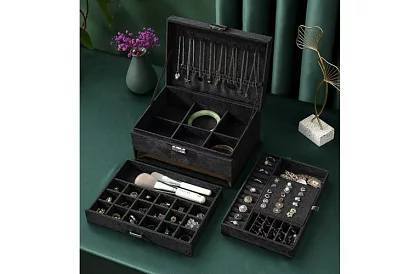 Elegantná semišová šperkovnica - čierna