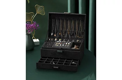 Elegantná semišová šperkovnica - čierna