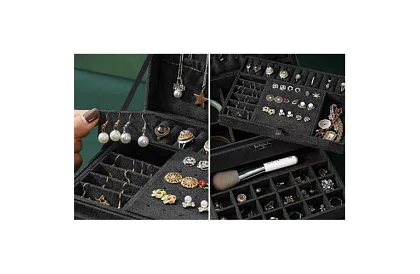 Elegantná semišová šperkovnica - čierna