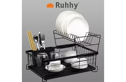 Odkvapkávač na riad - čierny - dvojposchodový