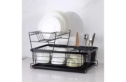 Odkvapkávač na riad - čierny - dvojposchodový