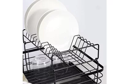 Odkvapkávač na riad - čierny - dvojposchodový