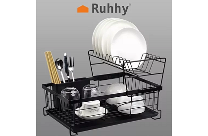 Odkvapkávač na riad - čierny - dvojposchodový