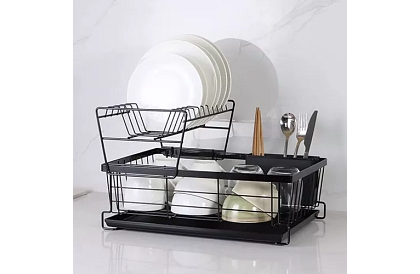 Odkvapkávač na riad - čierny - dvojposchodový