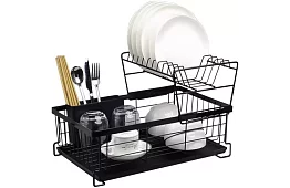 Odkvapkávač na riad - čierny - dvojposchodový