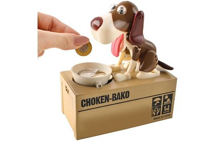 Pokladnička na mince – Hladný pes - hnedý