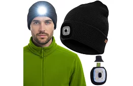 Dvouvrstvová zimná čiapka s LED svietidlom - čierna