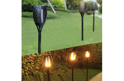 Záhradné lampy – Solárne pochodne s efektom plápolajúceho ohňa - 4 kusy