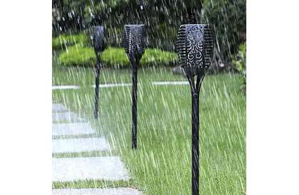 Záhradné lampy – Solárne pochodne s efektom plápolajúceho ohňa - 4 kusy