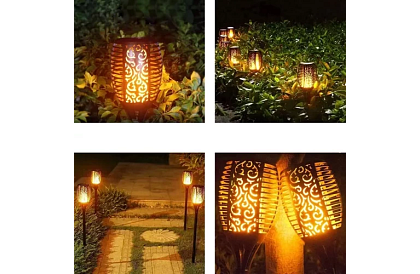 Záhradné lampy – Solárne pochodne s efektom plápolajúceho ohňa - 4 kusy