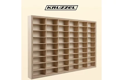 Drevená polička - organizér na autíčka - 54 priehradiek