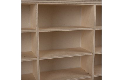 Drevená polička - organizér na autíčka - 54 priehradiek