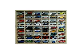 Drevená polička - organizér na autíčka - 54 priehradiek