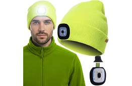 Dvouvrstvová zimná čiapka s LED svietidlom – žltá