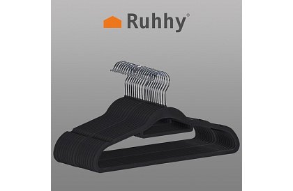 Sametové ramínka na oděvy - 20 ks - čierne